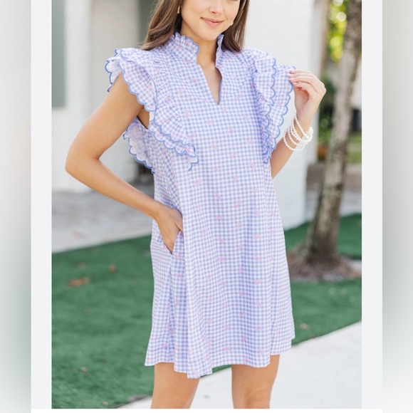 Umgee Dresses & Skirts - Umgee Size Small Blue and White Gingham with Pink Bows Ruffle Boutique Dress